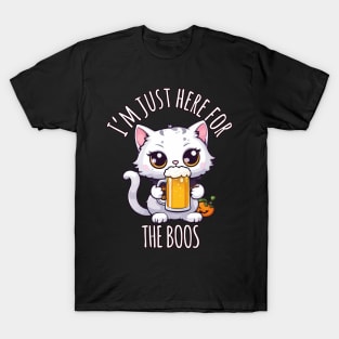 Kawaii Halloween Oktoberfest Cat - I'm Just Here for the Boos T-Shirt